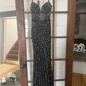Elegant Black and White Beaded Gown